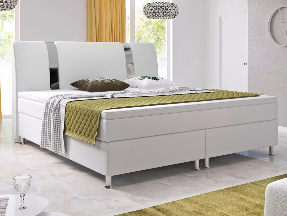 Boxspringbett Mit Topper / Matratze 180x200 Cm Riva - Silberfarben/Weiß, KONVENTIONELL, Leder/Textil (180/115/210cm) - MID.YOU