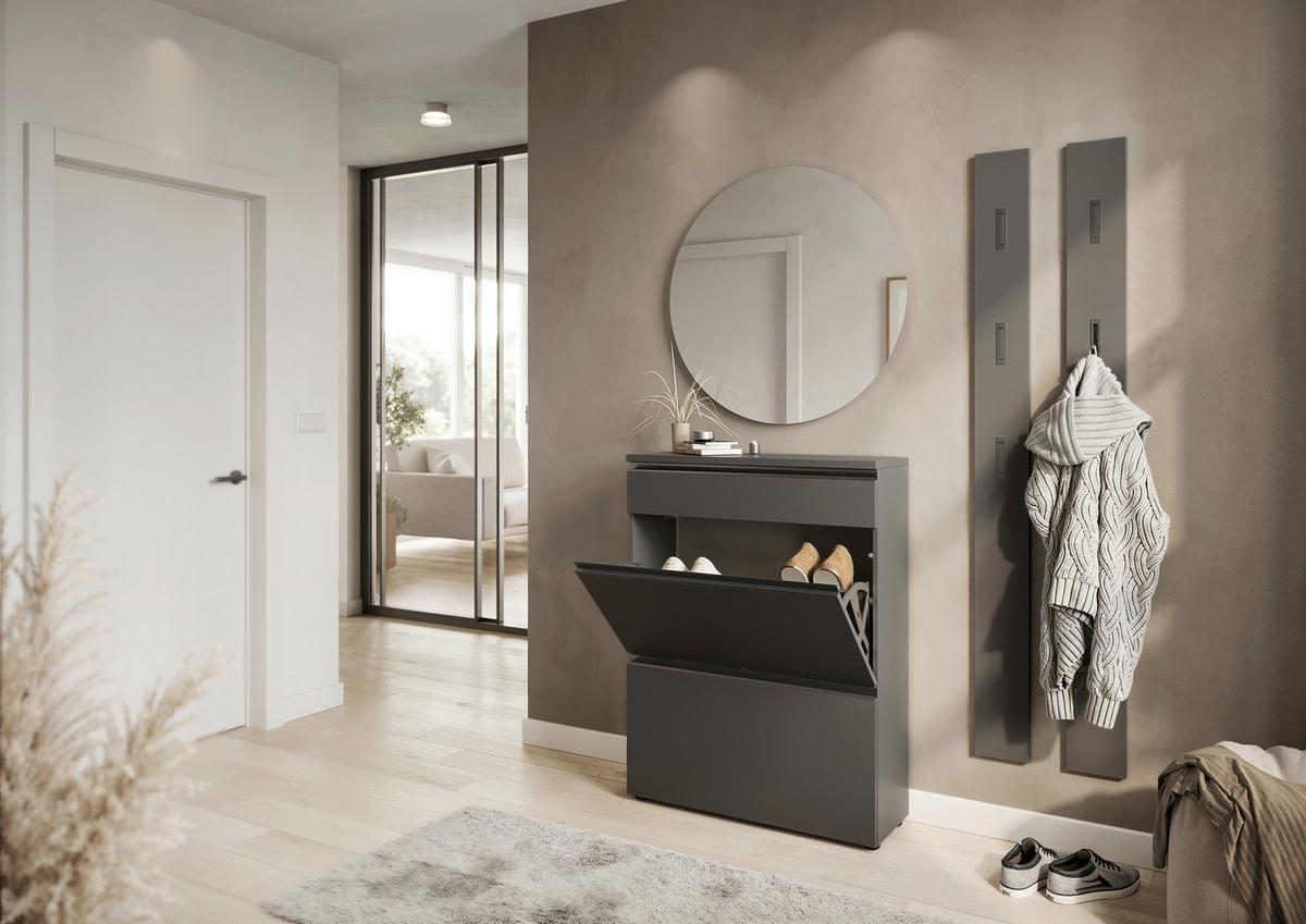 Schuhschrank Gw-Baldone Graphitfarben B: 80 cm - Schwarz/Graphitfarben, Design, Holzwerkstoff (80/107/29cm) - MID.YOU