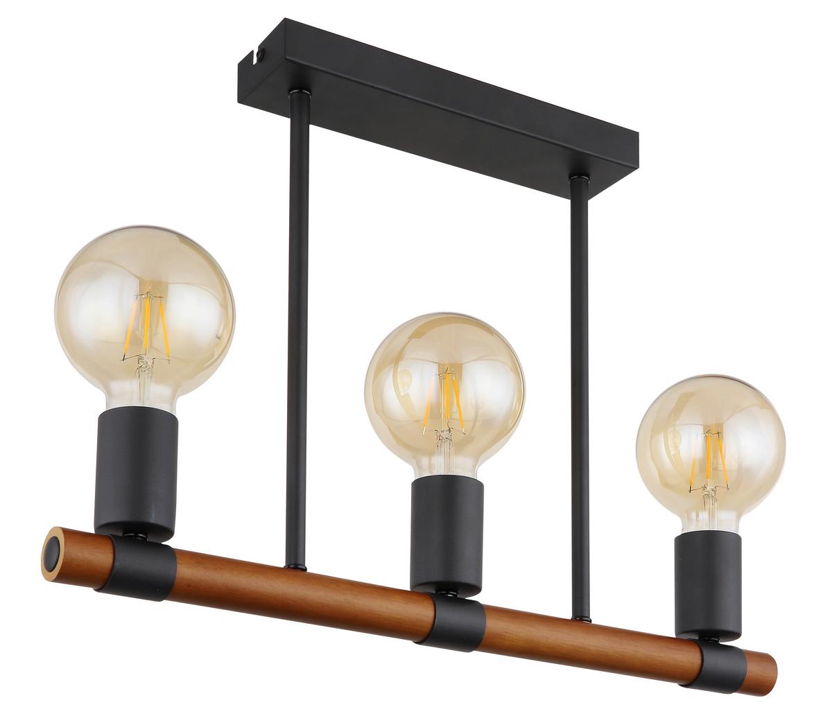 Deckenleuchte L: 49 cm 3-Flammig Länglich - Schwarz/Braun, Basics, Holz/Metall (49/6/35cm) - Globo