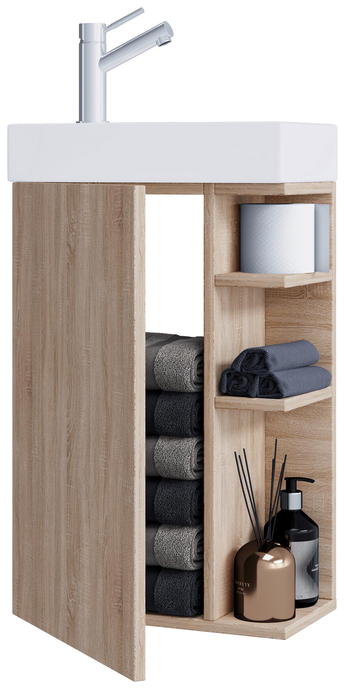 Waschtischkombi Lumia - Weiß/Sonoma Eiche, MODERN, Keramik/Holzwerkstoff (40cm) - MID.YOU
