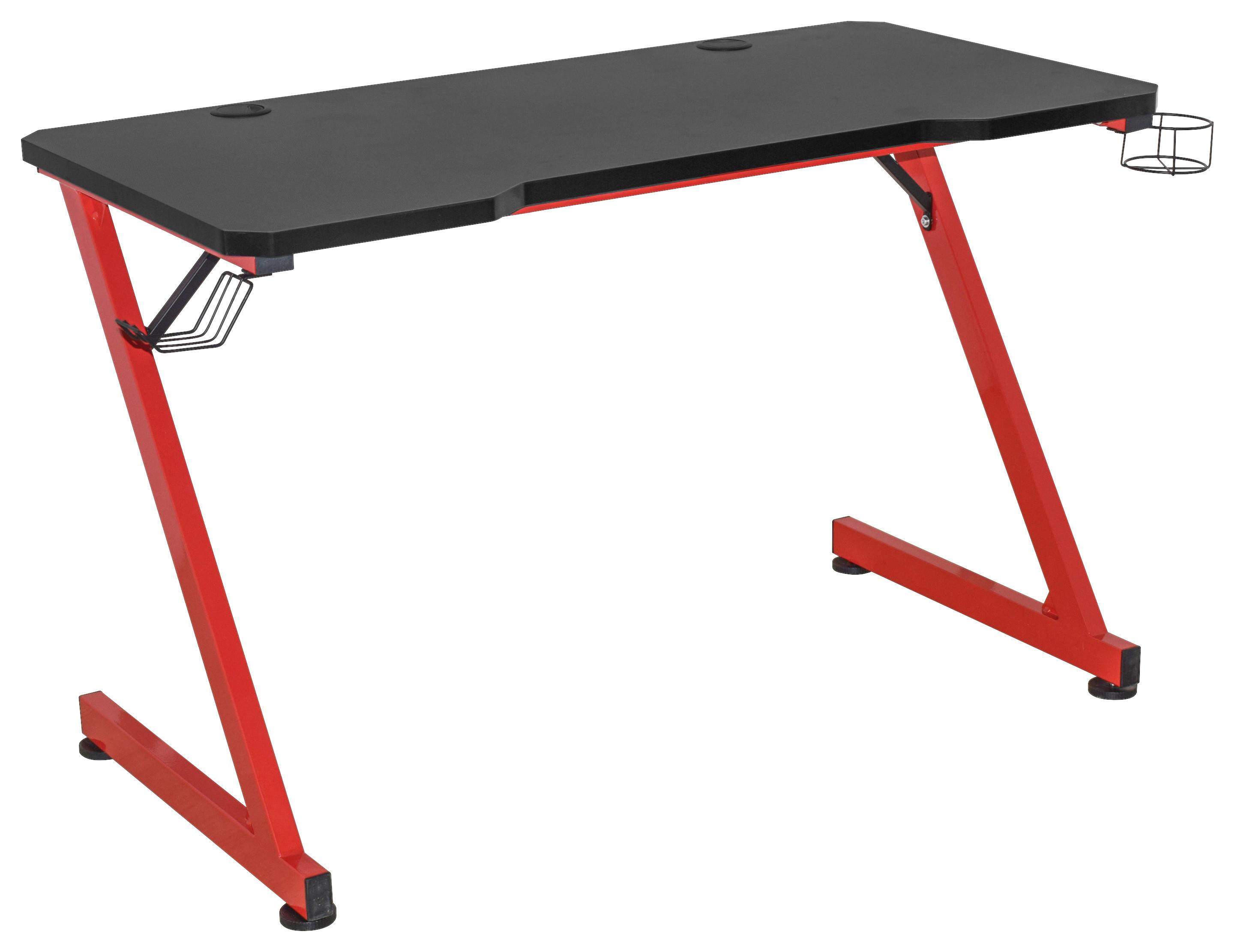 Gamingtisch mit Getränkehalter B 120cn H 75cm Graz, Schwarz - Rot/Schwarz, MODERN, Holzwerkstoff/Metall (120/75/60cm)