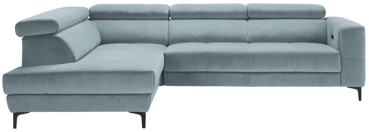 Rohová sedačka EMMA, levá, sv.modrá,op.hl.,USB,el.výsuv - černá/světle modrá, Moderní, textil (210/301cm) - Premium Living