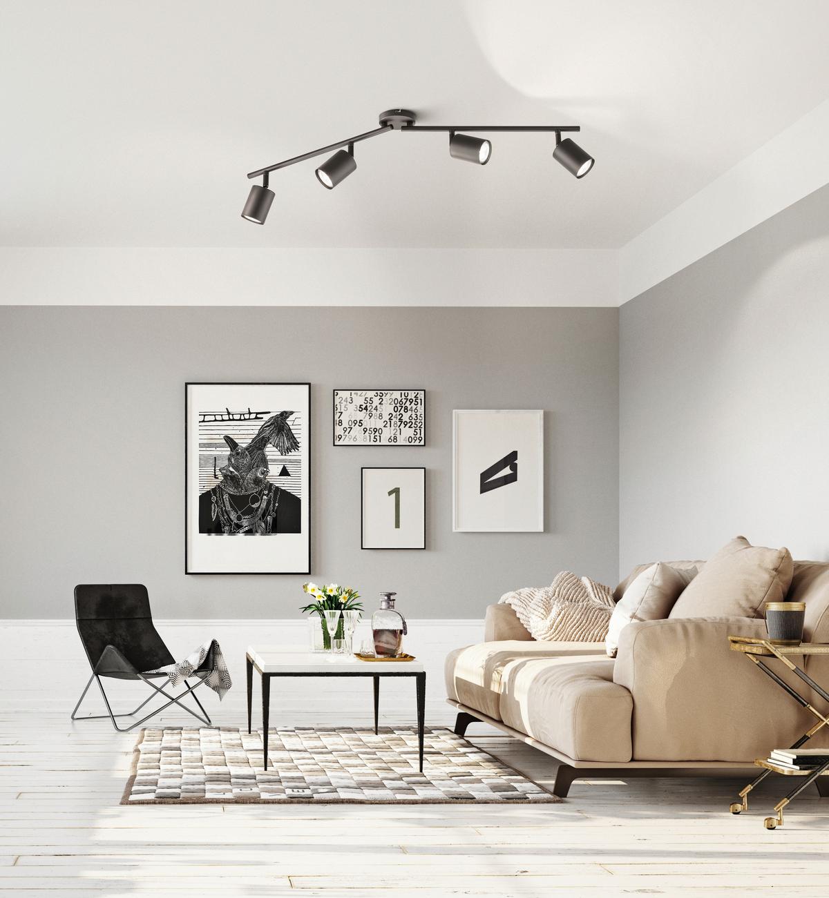 LED-Deckenleuchte Vano L: 79 cm, drehbar, 4-Flammig - Schwarz, Design, Metall (79/8/13cm) - Fischer & Honsel