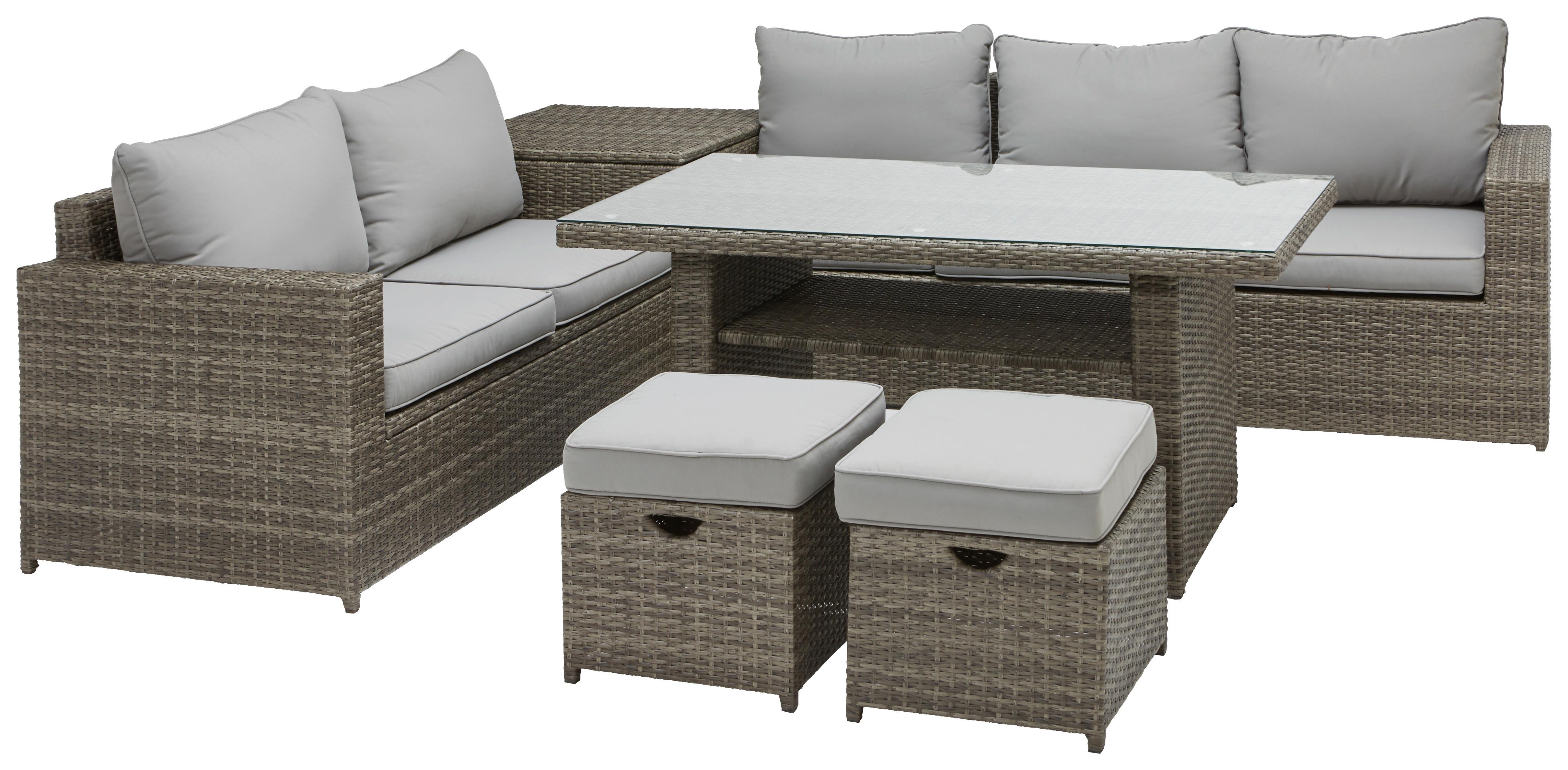 Loungegarnitur 6-Teilig Kiveri in Rattan-Optik mit Kissen - Klar/Braun, MODERN, Glas/Kunststoff (217/268cm) - Luca Bessoni