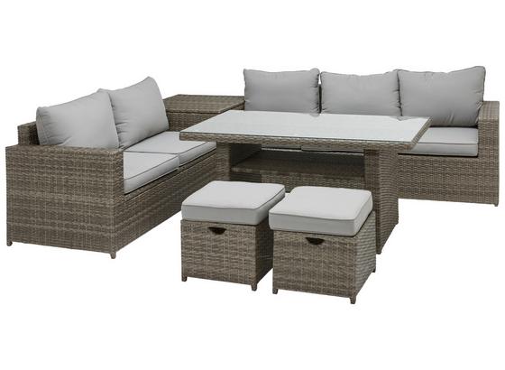 Loungegarnitur 6-Tlg Kiveri in Rattan-Optik mit Kissen - Klar/Braun, MODERN, Glas/Kunststoff (217/268cm) - Luca Bessoni