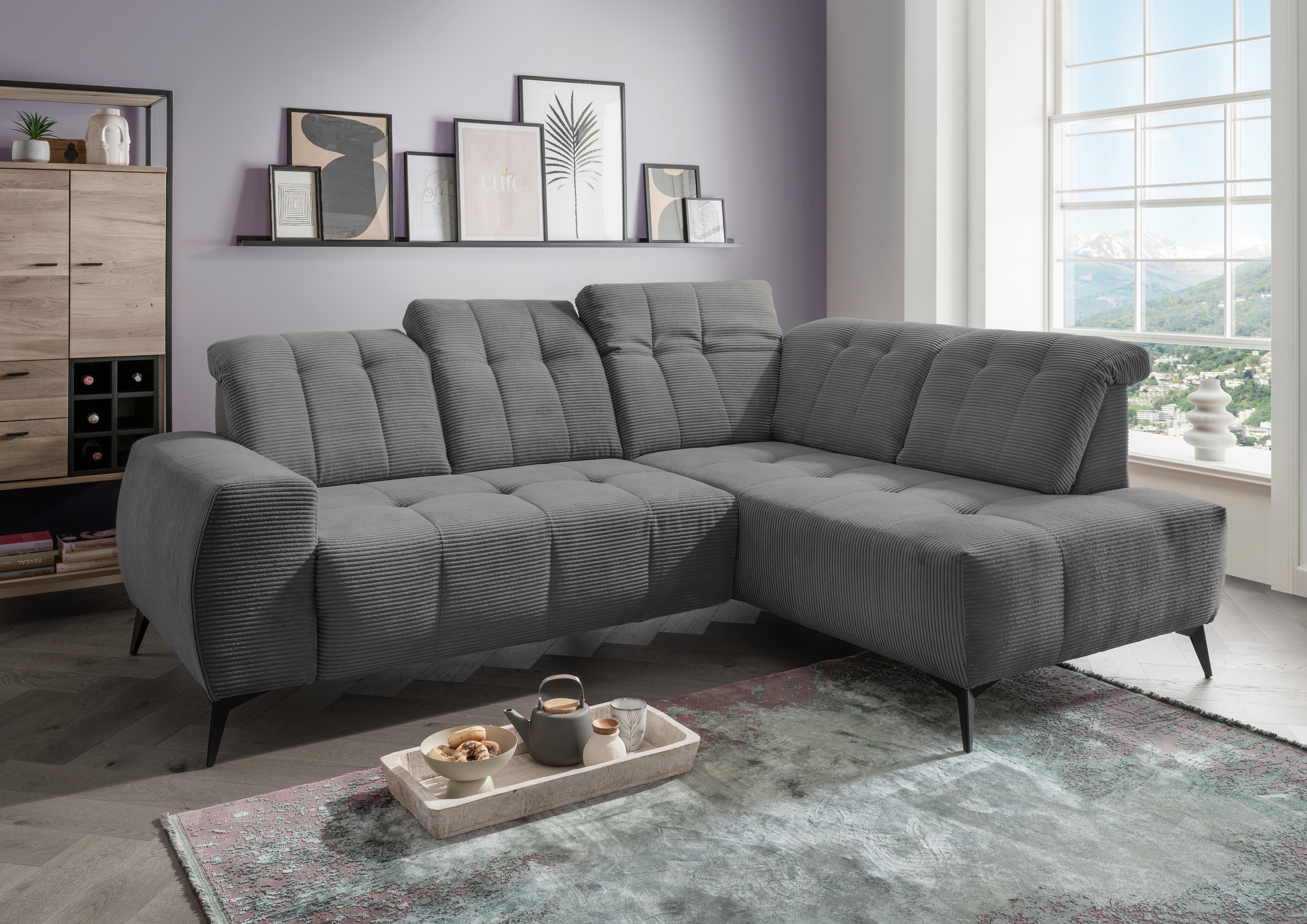 Ecksofa mit USB Anschluss Sano, Grau, S: 261x200 cm - Schwarz/Grau, MODERN, Textil (261/200cm) - Livetastic