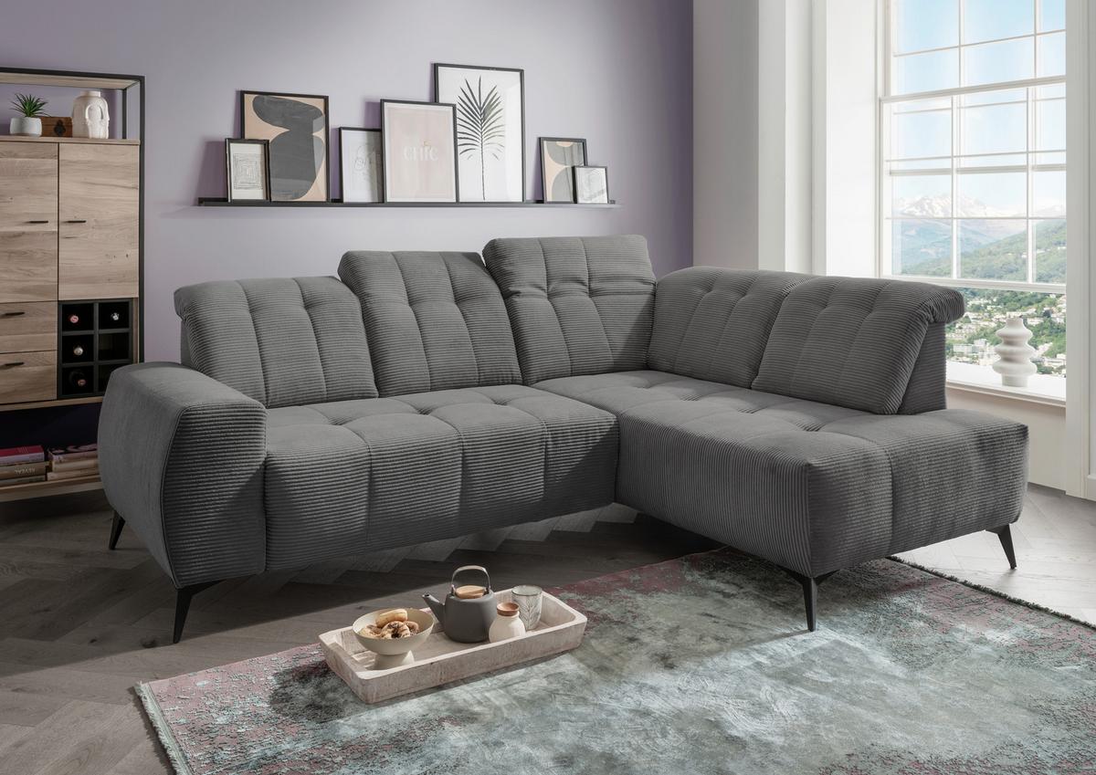 Ecksofa Mit Usb Anschluss Sano, Grau, S: 261x200 Cm - Schwarz/Grau, MODERN, Textil (261/200cm) - Livetastic