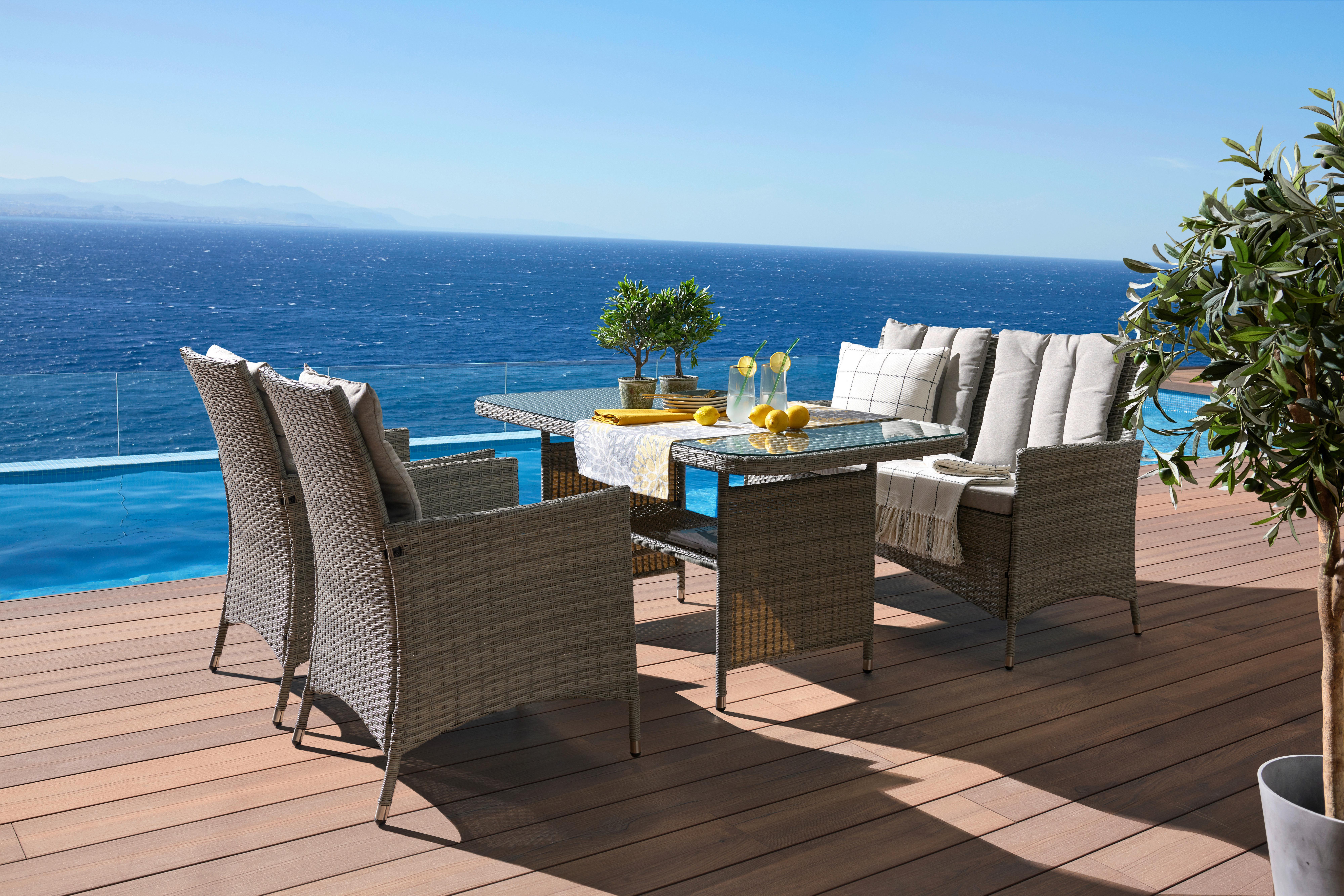 Design Decken Hänge Sessel Terrassen Holz Textil Stuhl Polyester blau 2x Kissen 