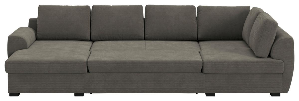 Wohnlandschaft m. Bettfunktion Cord anthrazit, B: 327cm - Anthrazit/Schwarz, Trend, Textil (154/327/86cm) - MID.YOU