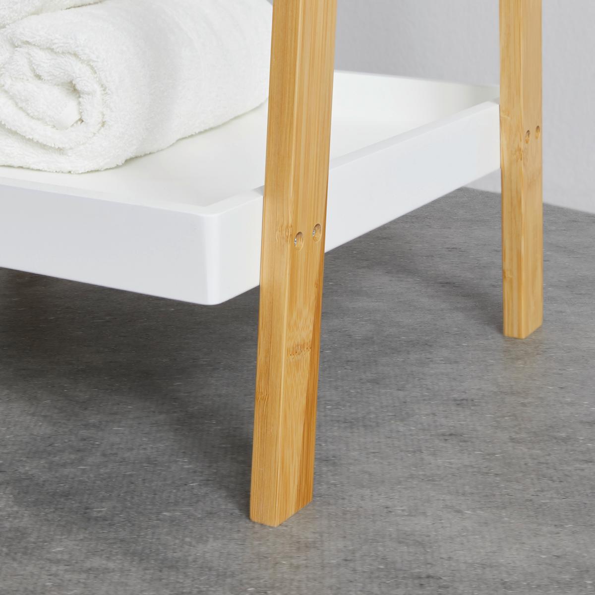 Regál se zrcadlem Mirela - bambus - bílá/přírodní barvy, Moderní, kompozitní dřevo/přírodní materiály (43/172/40cm) - Bessagi Home