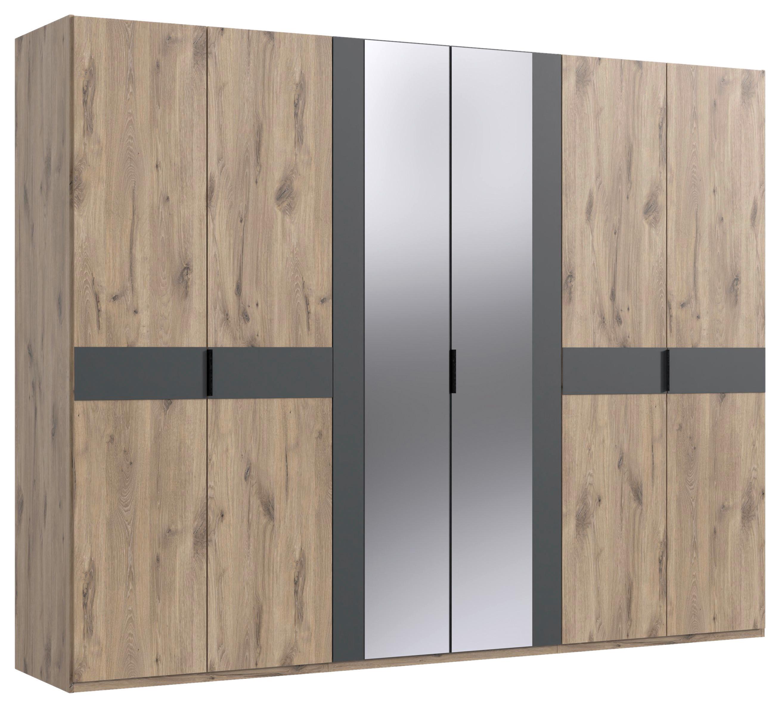 Skříň s otočnými dveřmi BERGAMO, š. 270 cm - barvy dubu/černá, Konvenční, kompozitní dřevo/plast (270/208/58cm) - Based
