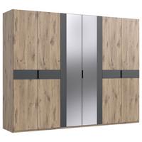 Skříň s otočnými dveřmi BERGAMO, š. 270 cm - barvy dubu/černá, Konvenční, kompozitní dřevo/plast (270/208/58cm) - Based