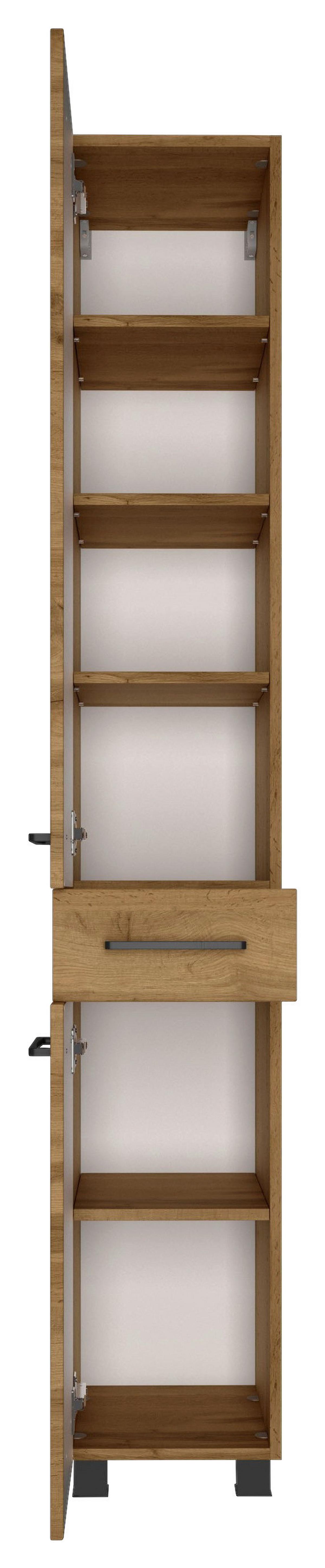 Hochschrank Manchester B: 30 Cm Eiche Wotan Dekor - Eichefarben/Schwarz, MODERN, Holzwerkstoff (30/180/35cm) - Held