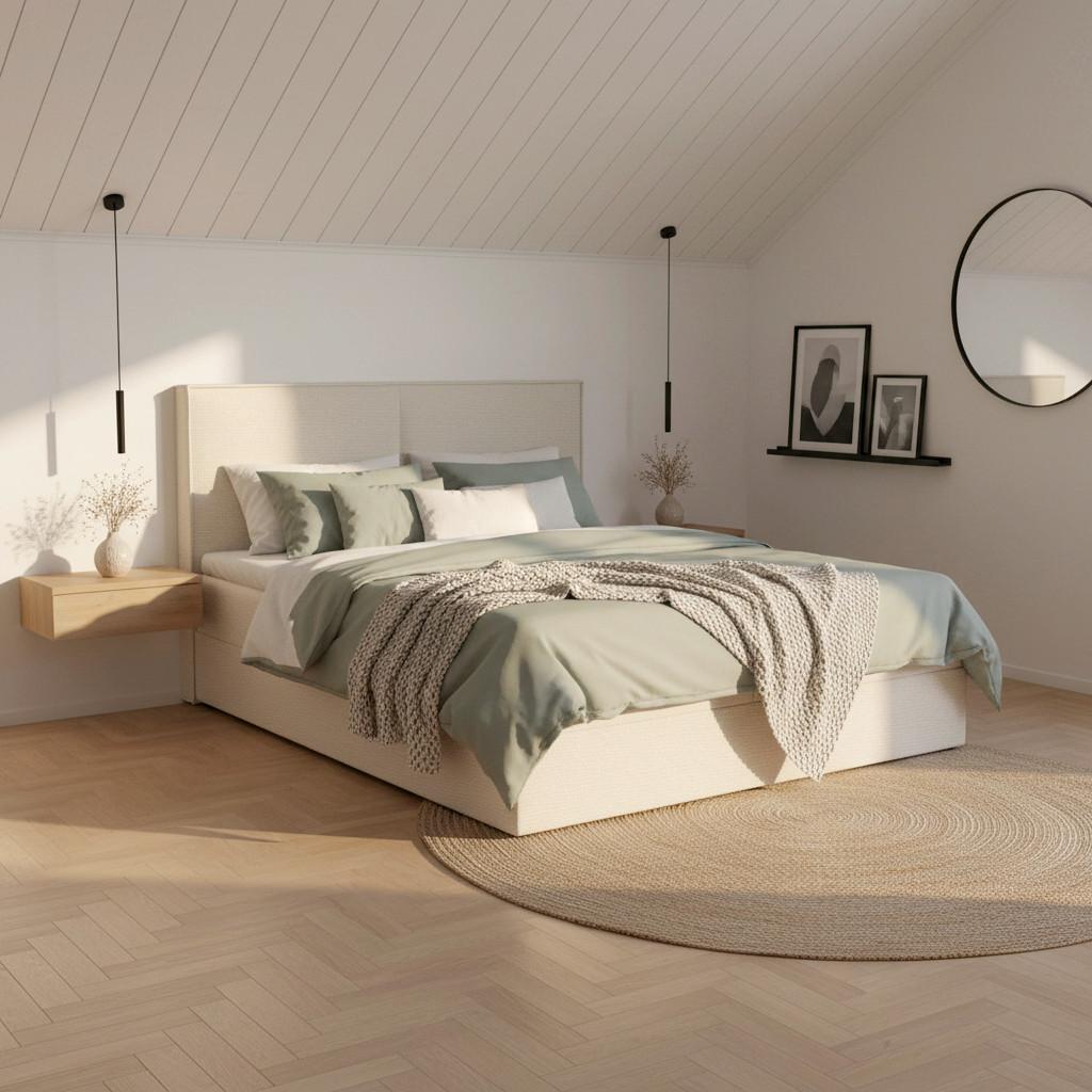 Boxspringová postel IMOLA 160x200, krémová - černá/krémová, Moderní, dřevo/textil (160/200cm) - Bessagi Home