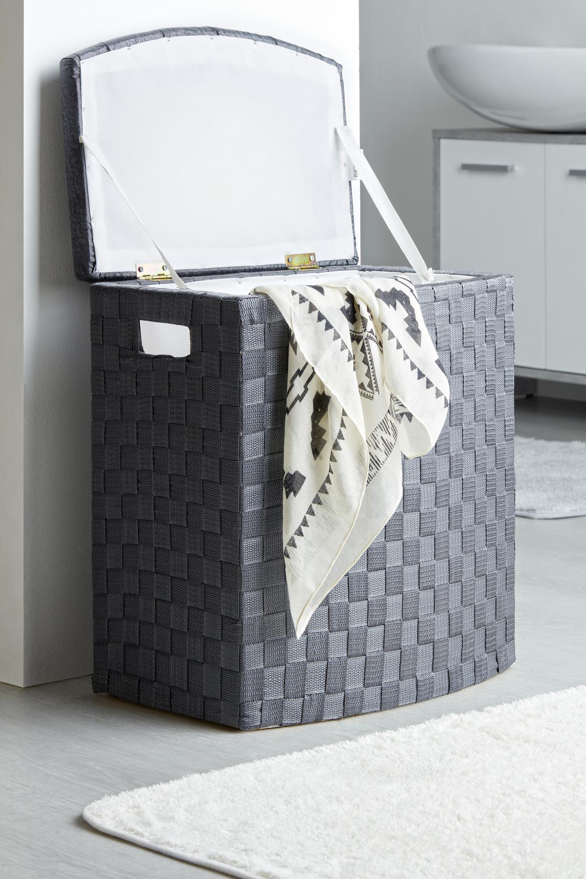 Wäschetonne mit Deckel Ghada Anthrazit, 42x28x48 cm - Anthrazit, KONVENTIONELL, Kunststoff/Textil (42/28/48cm) - Luca Bessoni