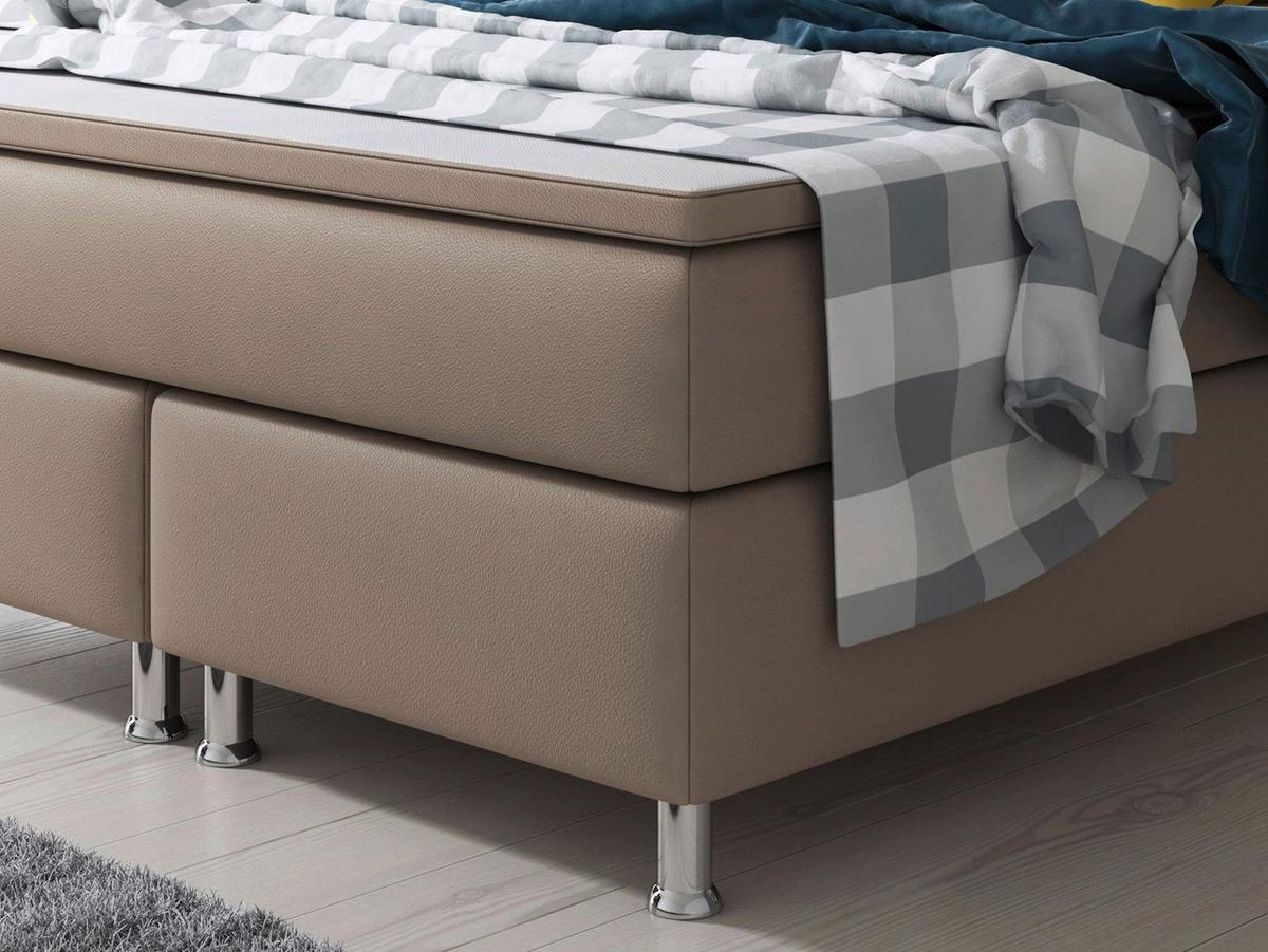 Boxspringbett Lederlook 140x210 Miami - Silberfarben/Cappuccino, KONVENTIONELL, Leder/Textil (140/115/210cm) - MID.YOU