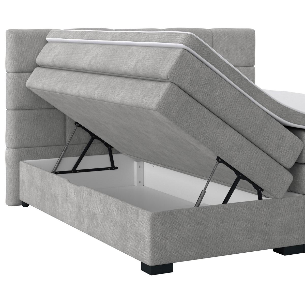 Boxspringbett April New Grau, LF: 200x200cm - Schwarz/Grau, KONVENTIONELL, Textil (200/200cm) - Sembella