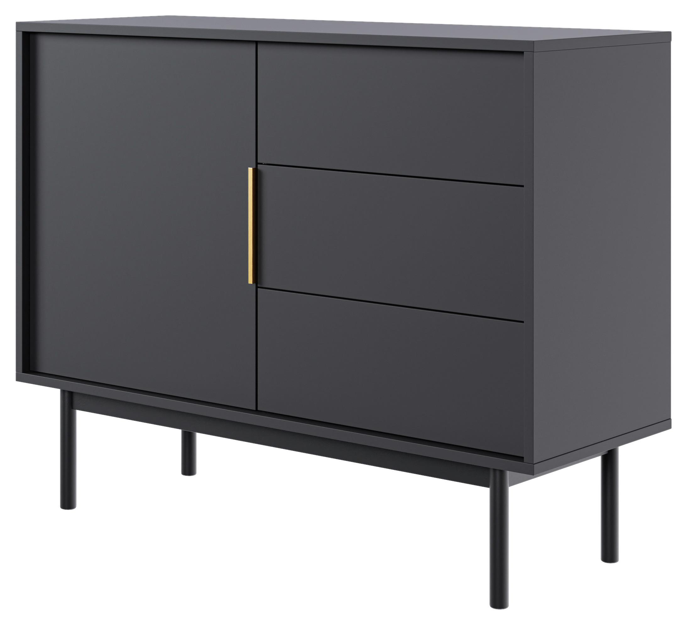 Komoda AVIV - čierna/zlatá, Design, kov/kompozitné drevo (104/82/39cm) - MID.YOU
