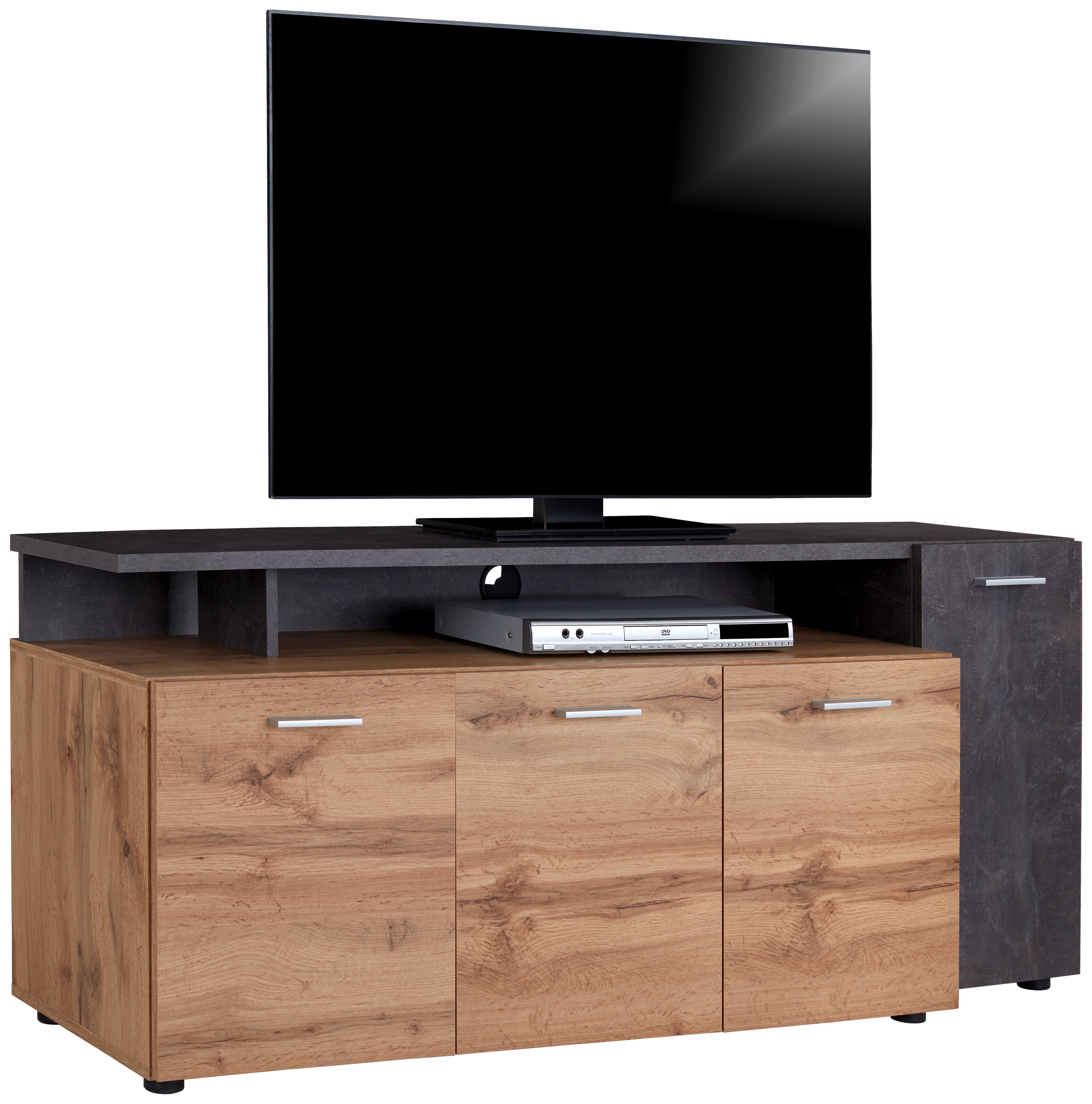 Tv Stolík Karl Krlf02 - farby dubu/čierna, Moderný, kompozitné drevo/plast (157/63,9/43,2cm)