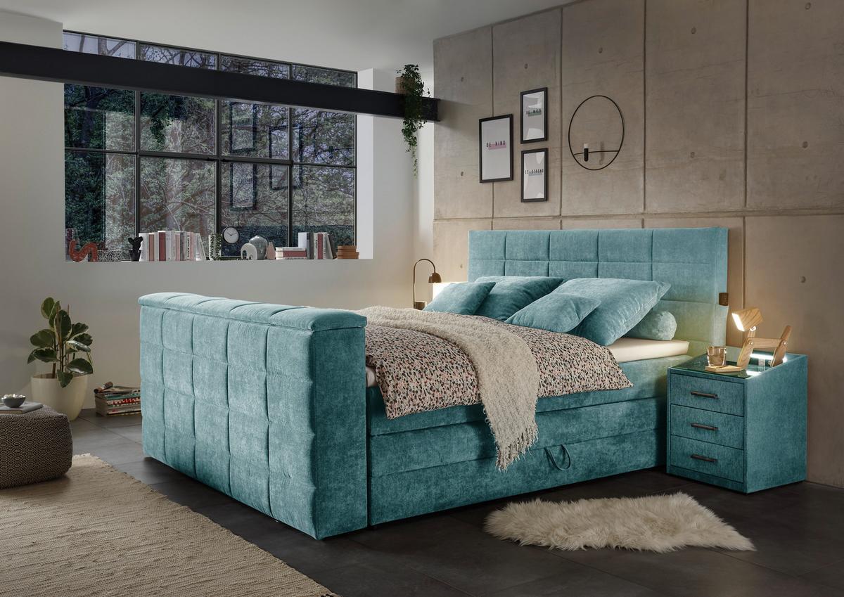 Boxspringbett Mit Bettkasten 180x200 Cm Denver - Petrol, KONVENTIONELL, Textil (180/200cm) - Carryhome