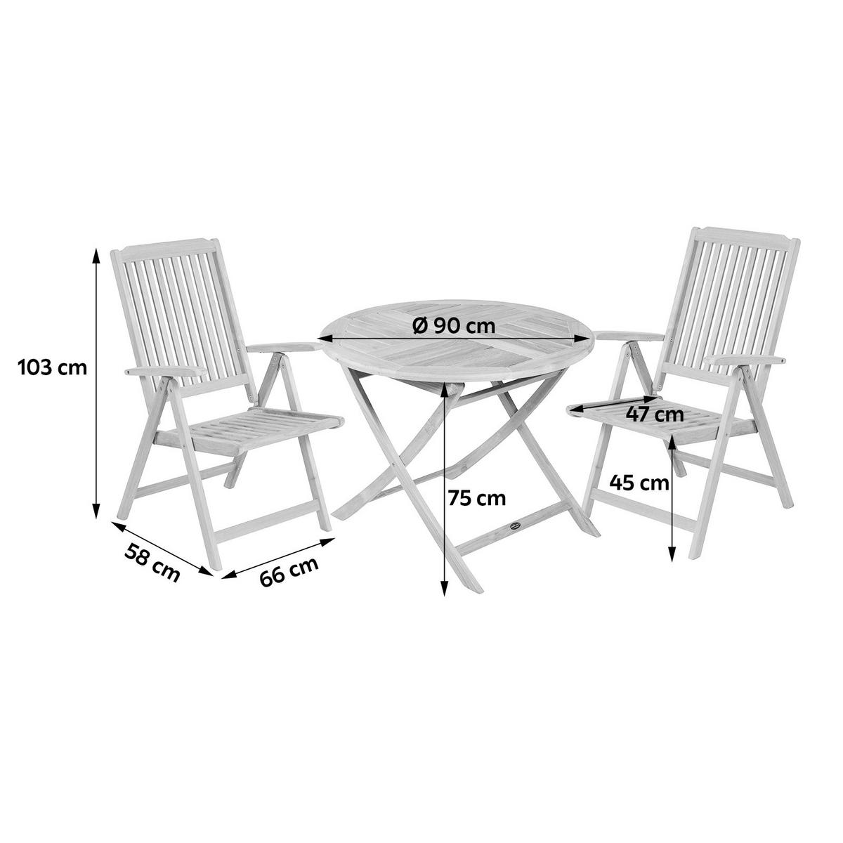 Gartenmöbel Set 3-tlg. Solo Teakholz - Teakfarben, Basics, Holz (66/103/58cm) - Gardenson