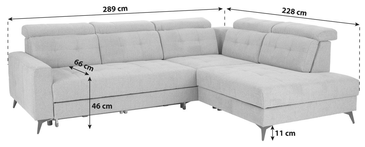 Ecksofa Barletta new Velours greige, 289x228cm - Greige/Schwarz, ROMANTIK / LANDHAUS, Textil (289/228cm) - Luca Bessoni