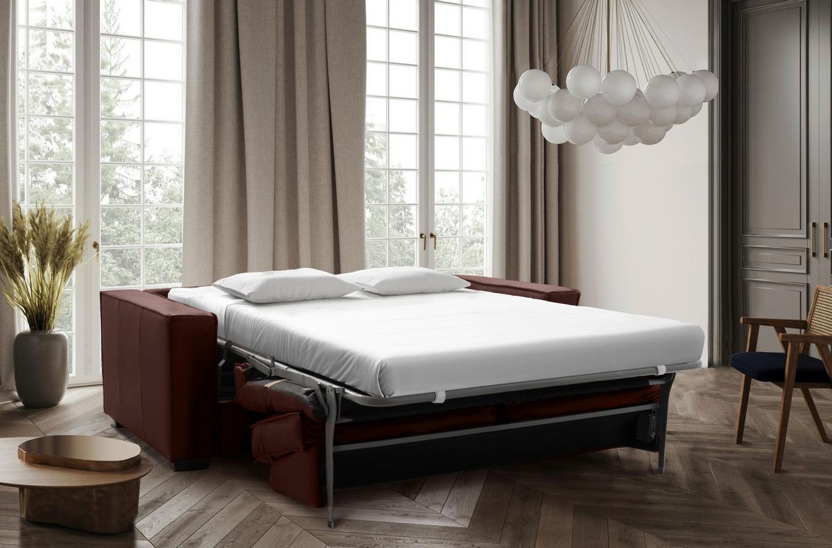 Schlafsofa Texas Braun Anilinleder, B: 203 Cm - Dunkelbraun/Braun, Design, Leder (203/85/99cm) - MID.YOU