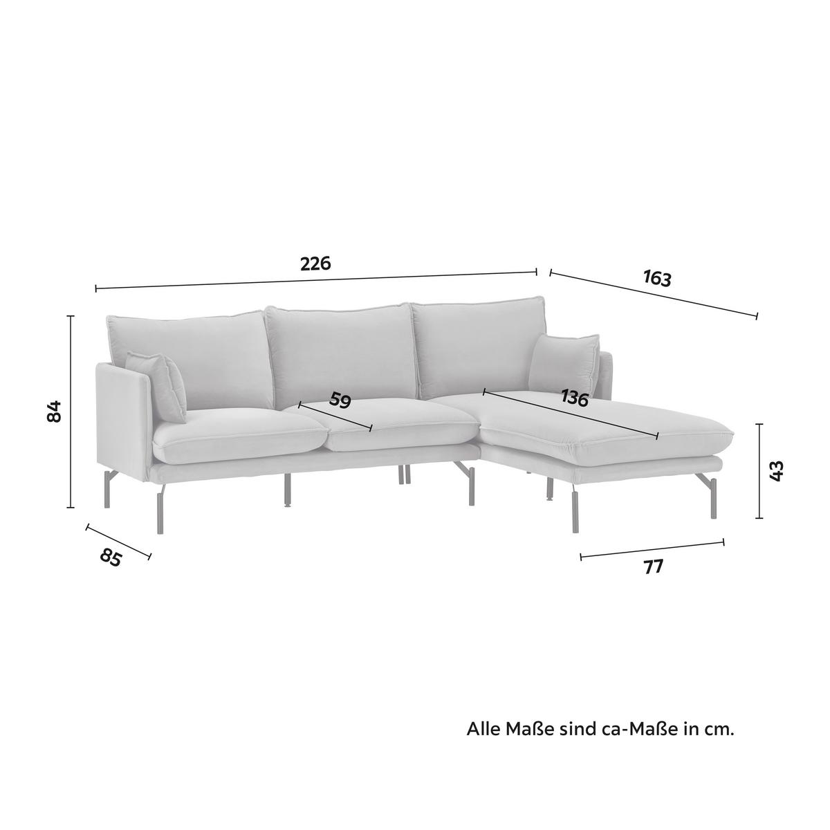 Rohová sedačka ROSA, pravá, béžová tkanina, vzhled lnu - černá/béžová, Moderní, kov/dřevo (226/163cm) - Bessagi Home