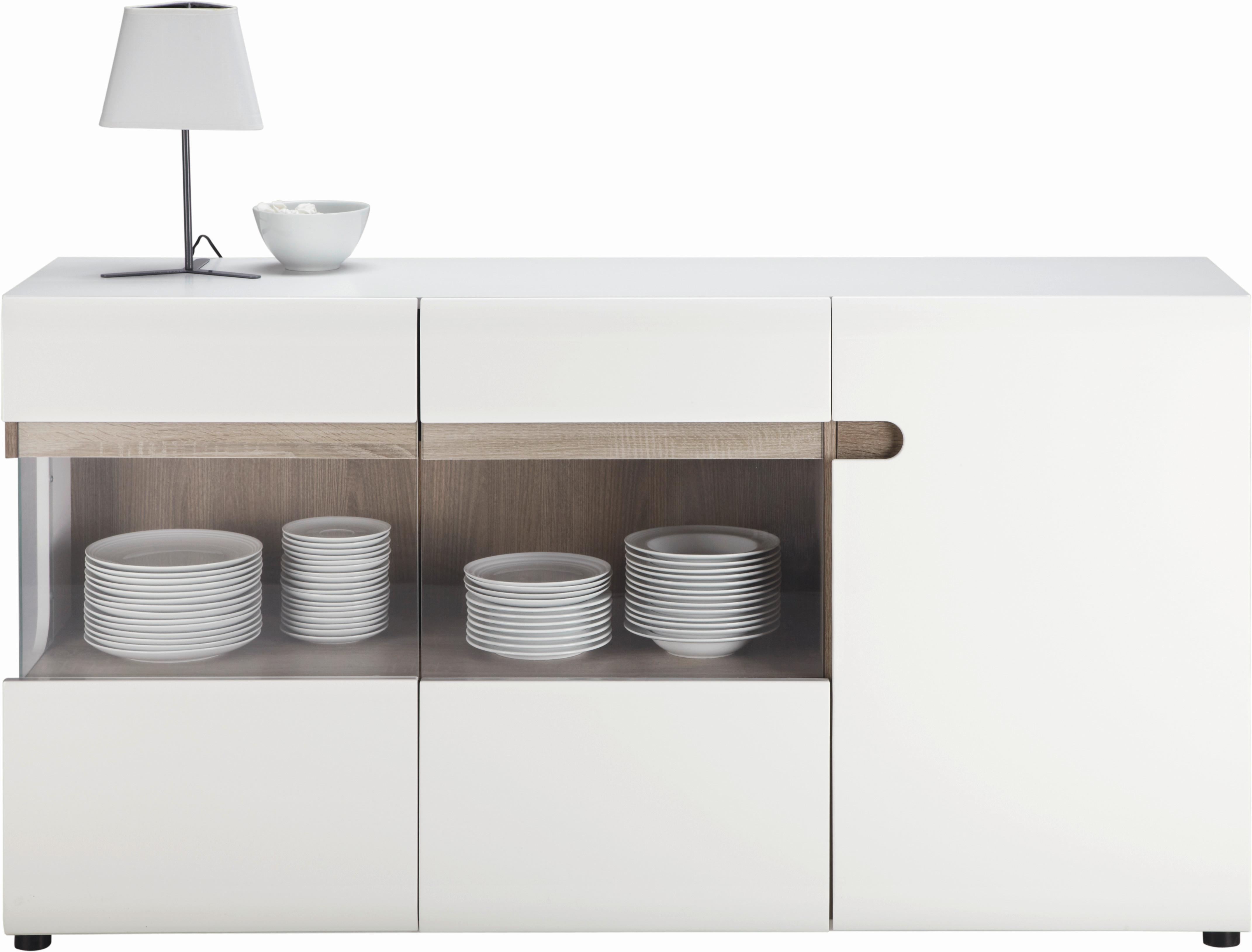 Kommode Linate B: 164 cm Alpinweiss/Trüffel Eiche Dekor - Trüffeleichefarben/Schwarz, MODERN, Glas/Holzwerkstoff (164/86,5/41,9cm)