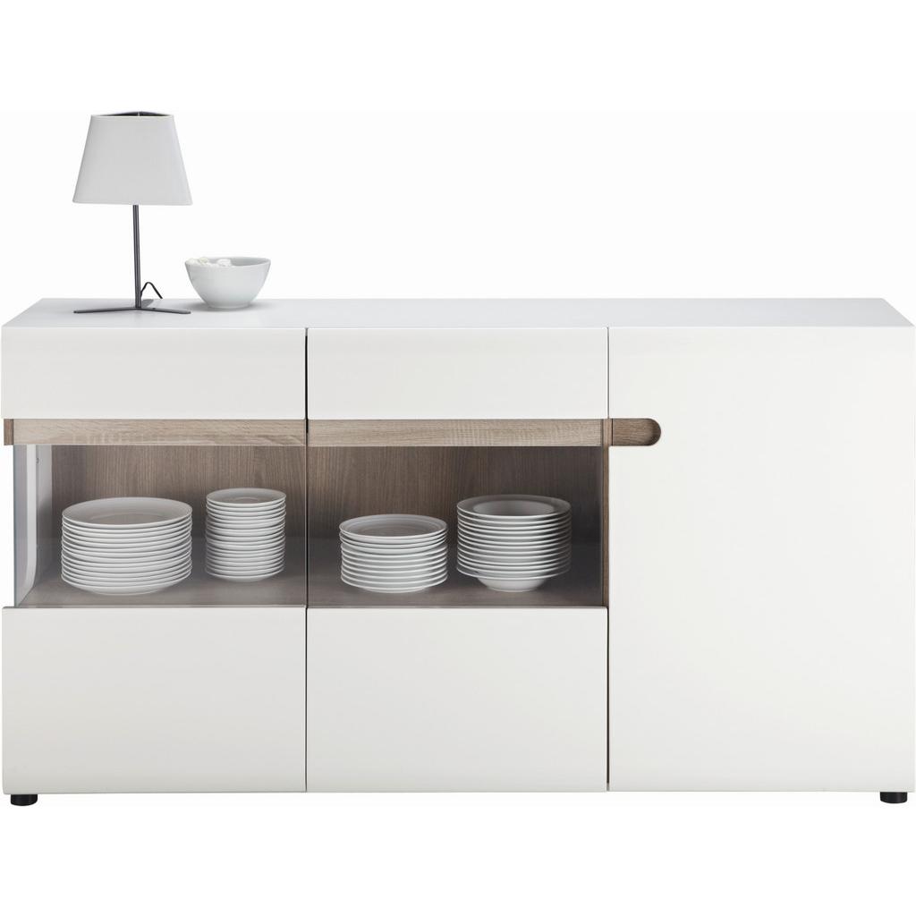Kommode Linate B: 164 cm Alpinweiss/Trüffel Eiche Dekor