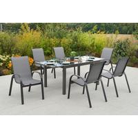 Gartentischgruppe Amalfi 7 -Teilig. Graphitfarben/Grau - Graphitfarben/Grau, KONVENTIONELL, Glas/Textil - Gardenson