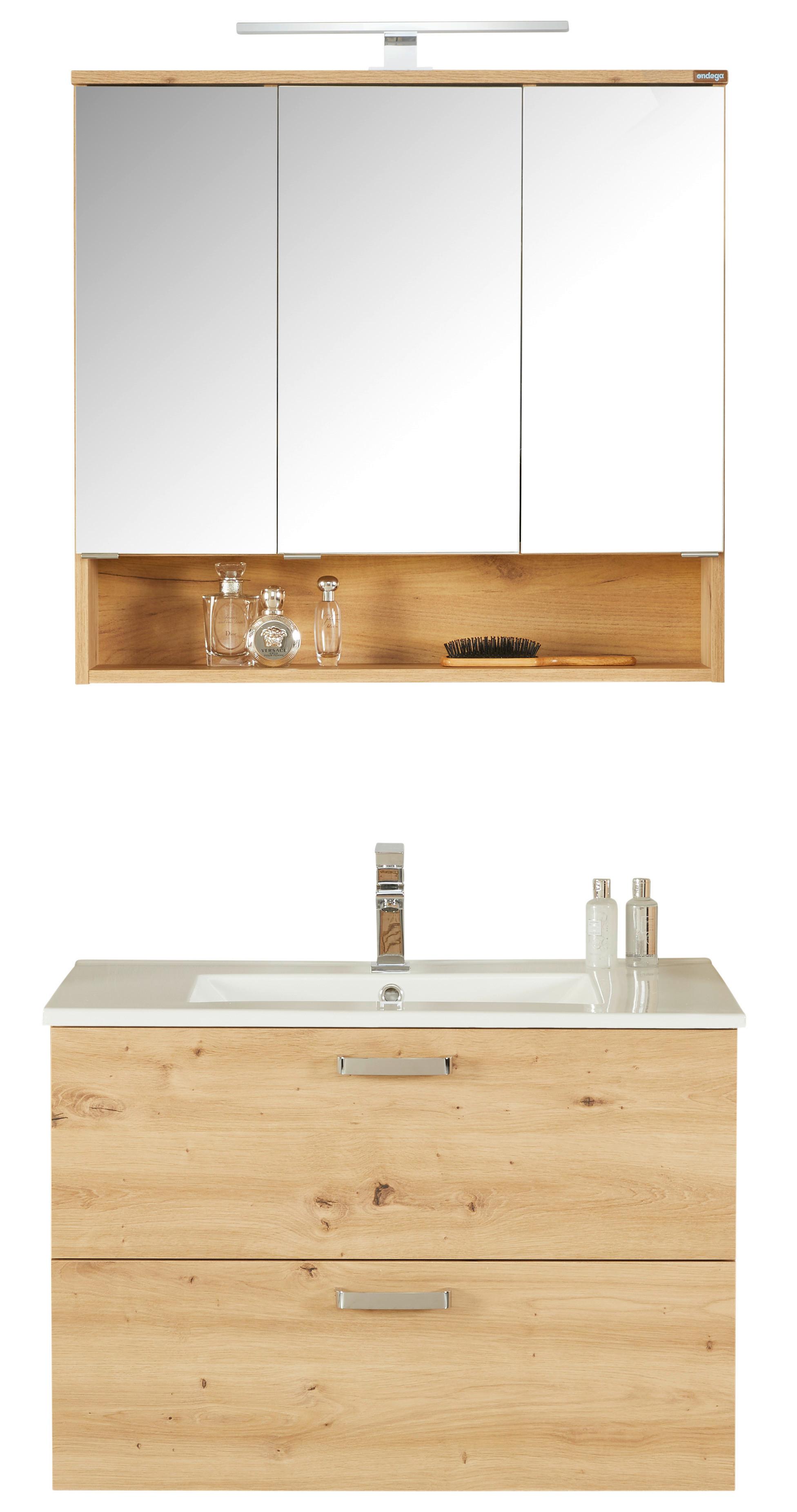 Badezimmer Fresh Eiche Dekor 3-teilig - Eiche Artisan/Weiß, KONVENTIONELL, Holzwerkstoff (81/168,5/46,5cm) - Ondega