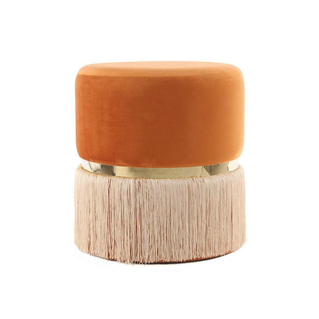 Hocker Pouf Samt/Edelstahl Orange/Golden H: 44,5 cm