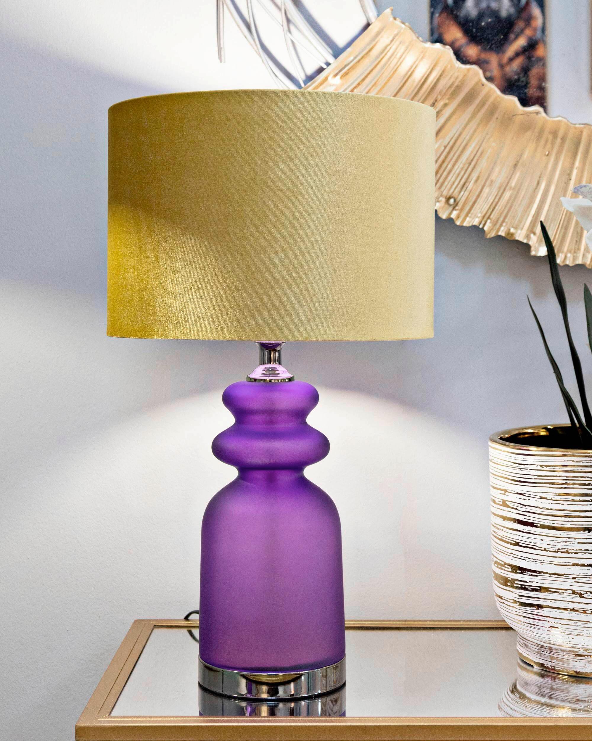 Tischleuchte Milva Two Lila, Gelb B: 32,5 cm - Gelb/Lila, Basics, Glas/Textil (32.5/57.5/32.5cm)