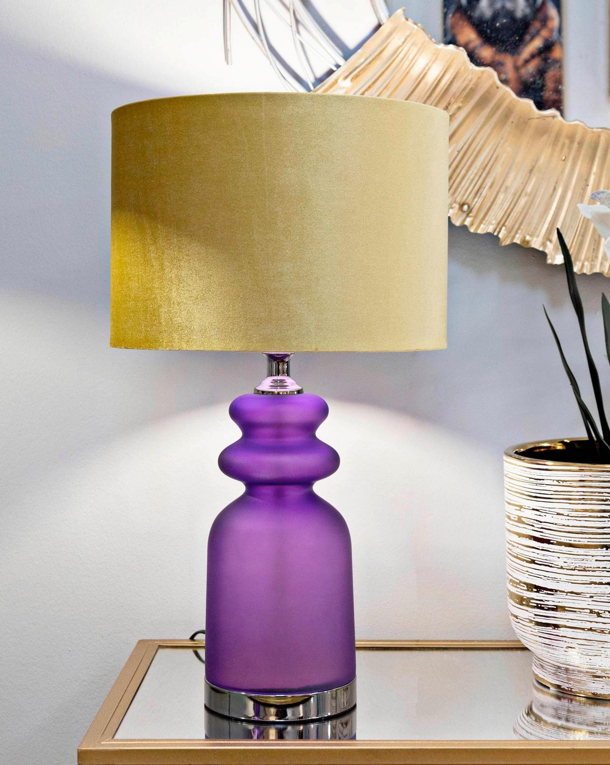 Tischleuchte Milva Two Lila, Gelb B: 32,5 cm - Gelb/Lila, Basics, Glas/Textil (32.5/57.5/32.5cm)