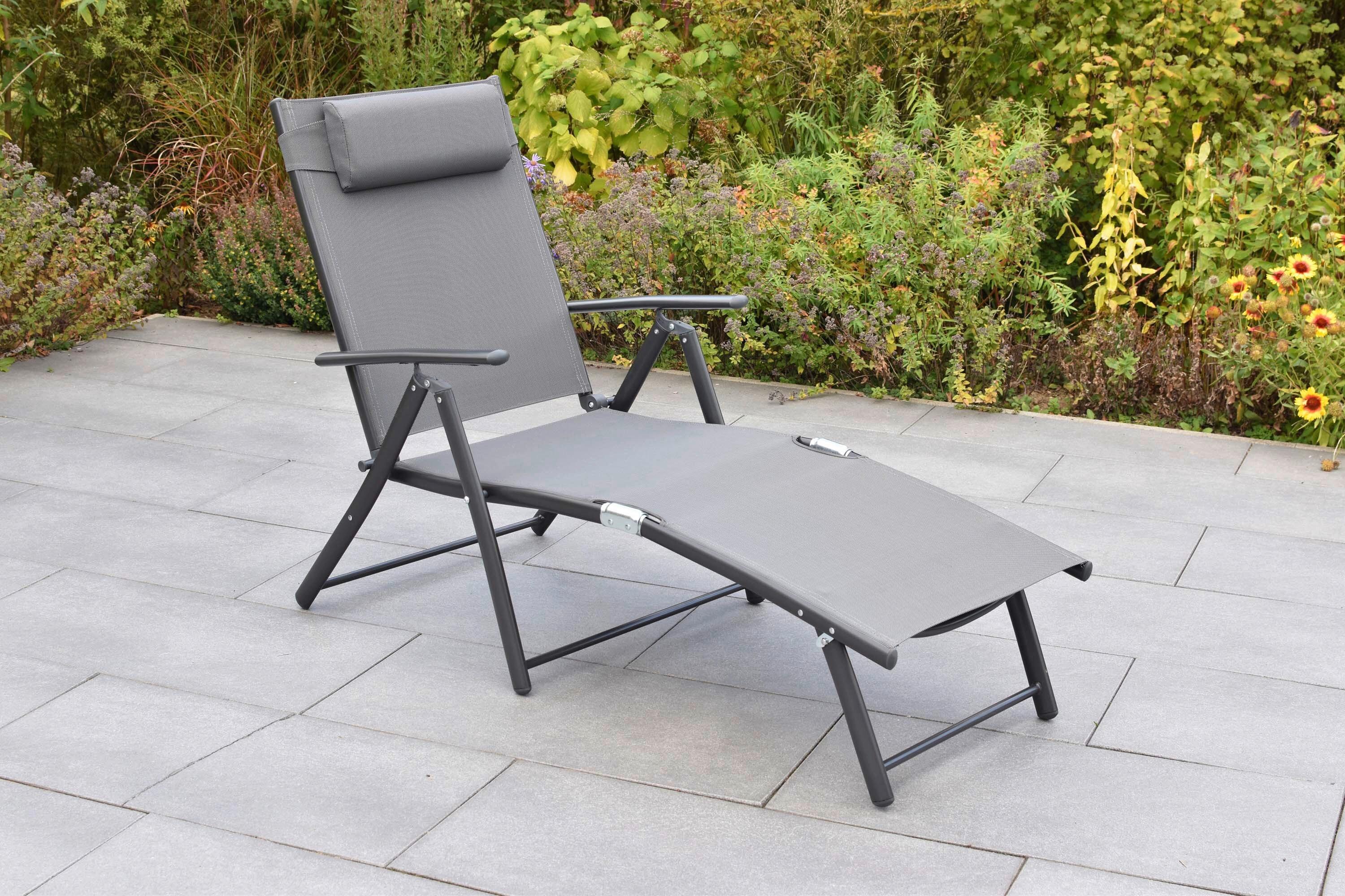 Gartenliege Deckchair Aus Stahl, Klappbar - Graphitfarben/Grau, KONVENTIONELL, Textil/Metall (64/87/140cm) - Gardenson