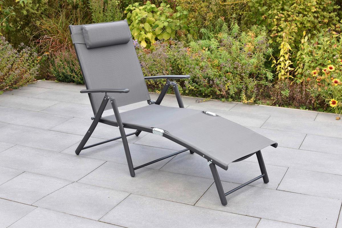 Gartenliege Deckchair Aus Stahl, Klappbar - Graphitfarben/Grau, KONVENTIONELL, Textil/Metall (64/87/140cm) - Gardenson