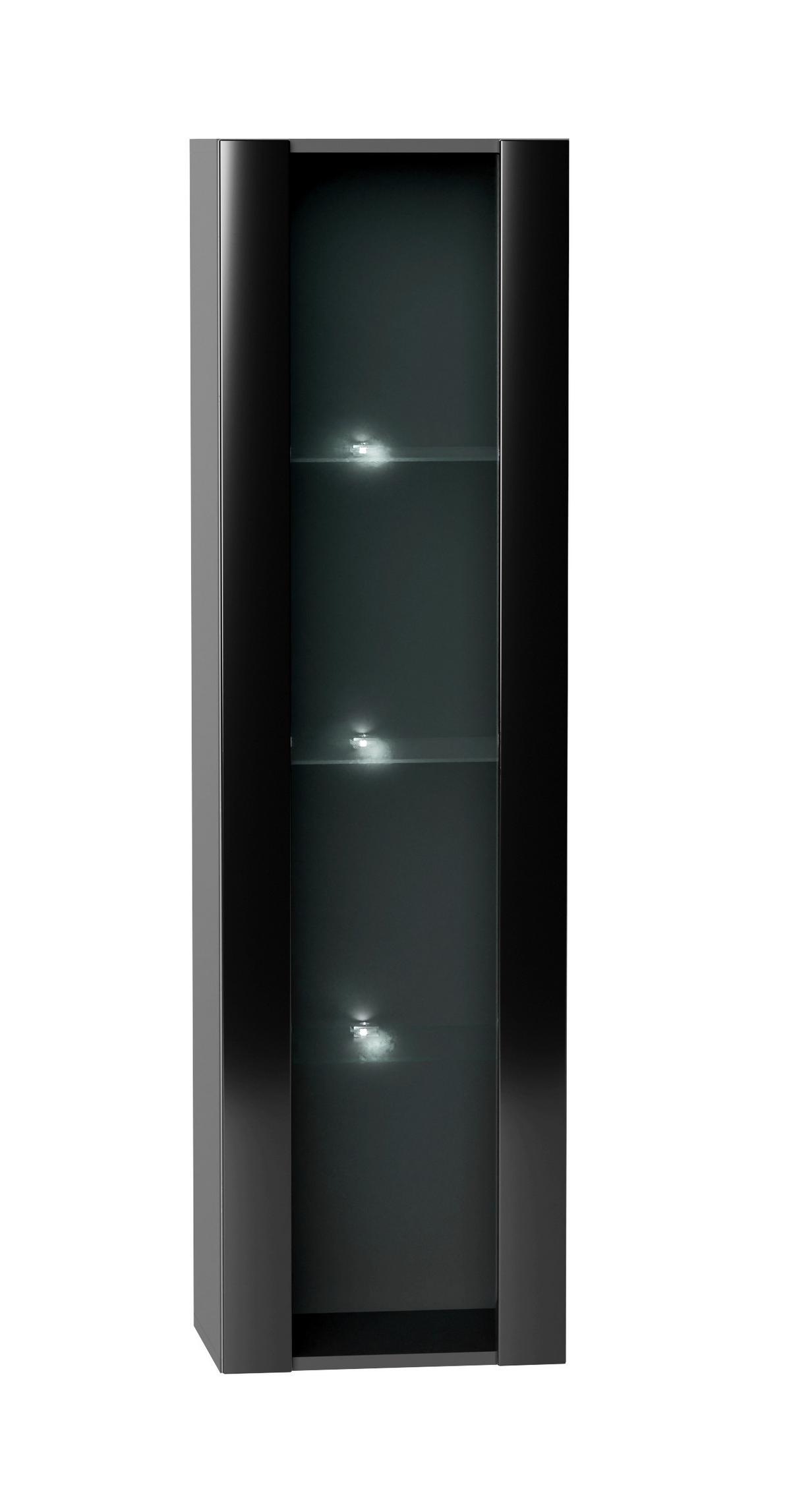 Hängevitrine Wandvitirine Vivien 09 Led - Schwarz Hochglanz/Schwarz, Design, Glas/Holzwerkstoff (40/140/30cm) - Livetastic