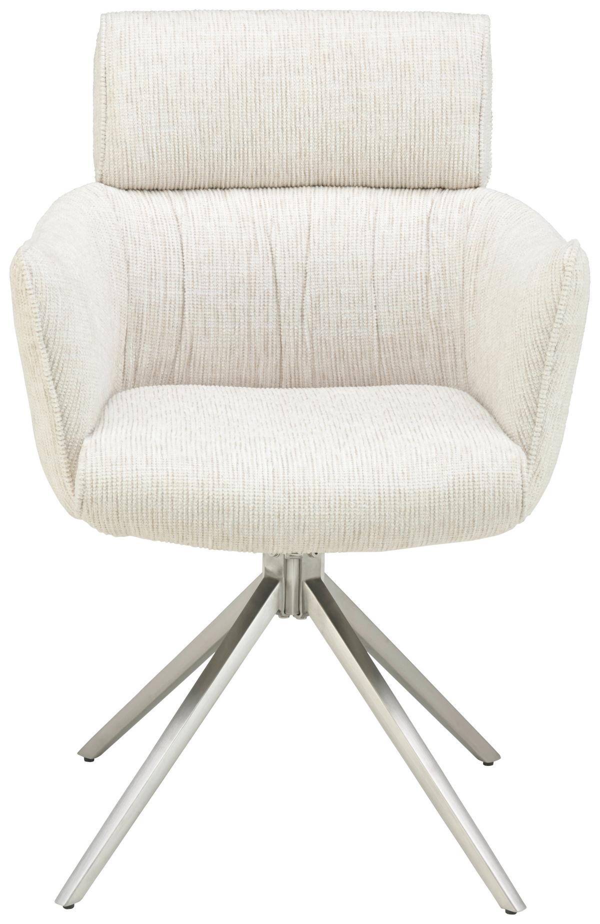 Armlehnstuhl Bathia Beige, Sitzfl. 360° drehbar - Edelstahlfarben/Beige, KONVENTIONELL, Textil/Metall (61/89/63cm) - Livetastic