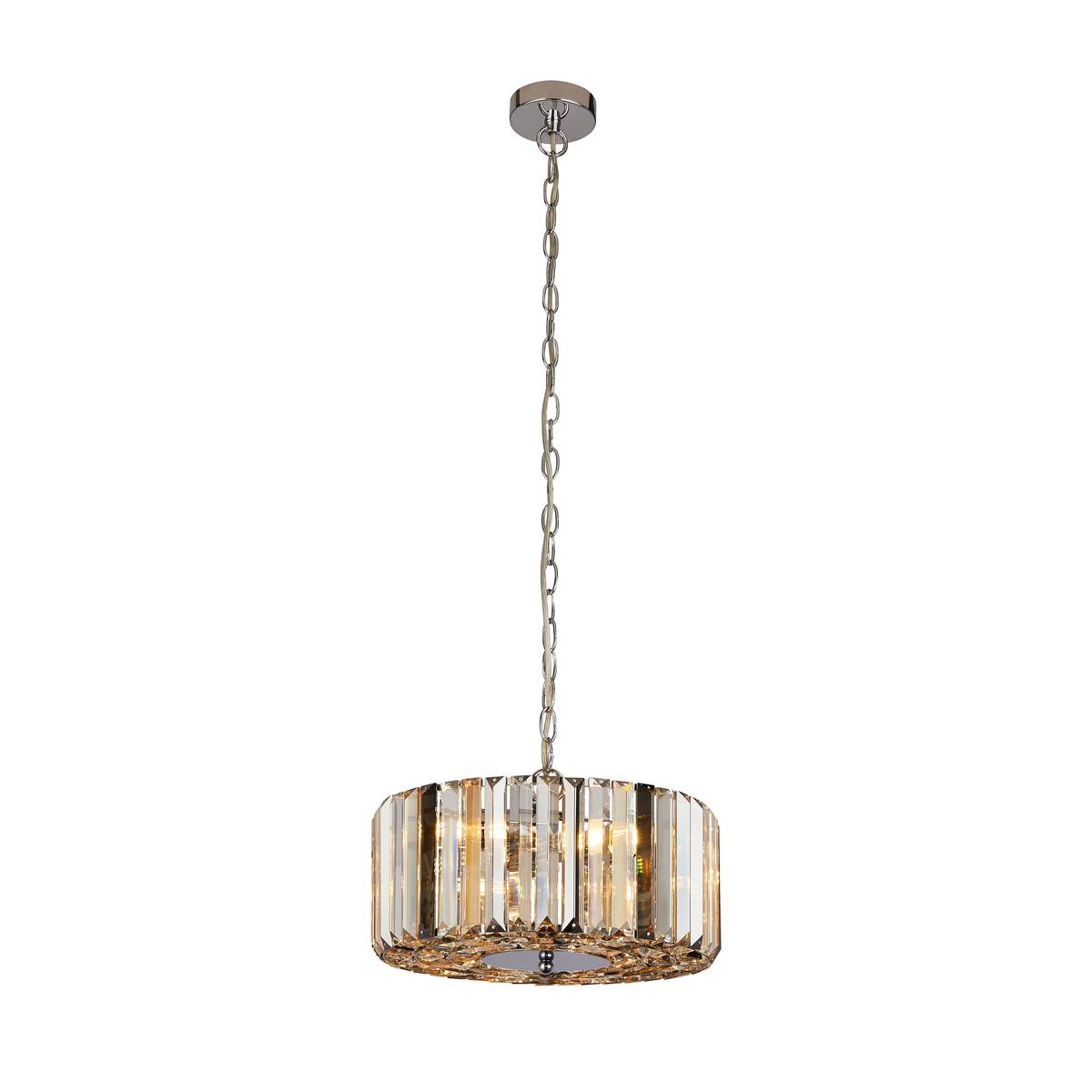 Hängeleuchte Chapeau H: 136 cm 3-Flammig - Chromfarben/Bernsteinfarben, KONVENTIONELL, Glas/Metall (35/136cm)