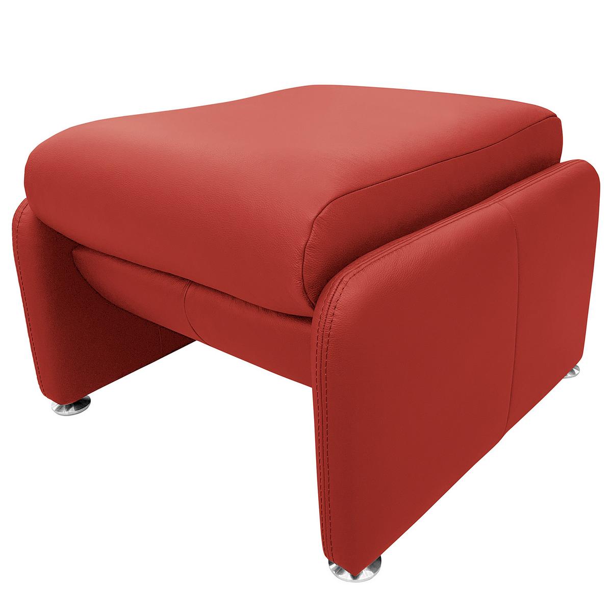 Hocker Comodo Echtleder Rot B: 62 cm - Silberfarben/Rot, Design, Leder (62/42/60cm) - Livetastic