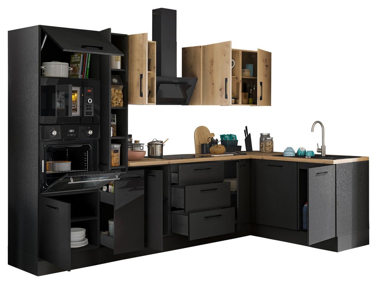 Eckküche Turin Schwarz/Eiche Dekor 310x175 cm - Schwarz/Eiche Artisan, Basics, Holzwerkstoff (310/175cm) - MID.YOU