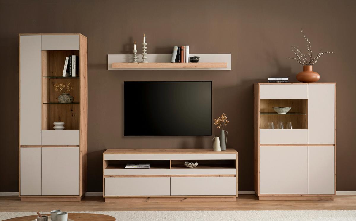 Wohnwand Sonora Eiche Artisan B: 342cm - Kaschmir/Eiche Artisan, Design, Glas/Holzwerkstoff (342/205/40cm) - MID.YOU