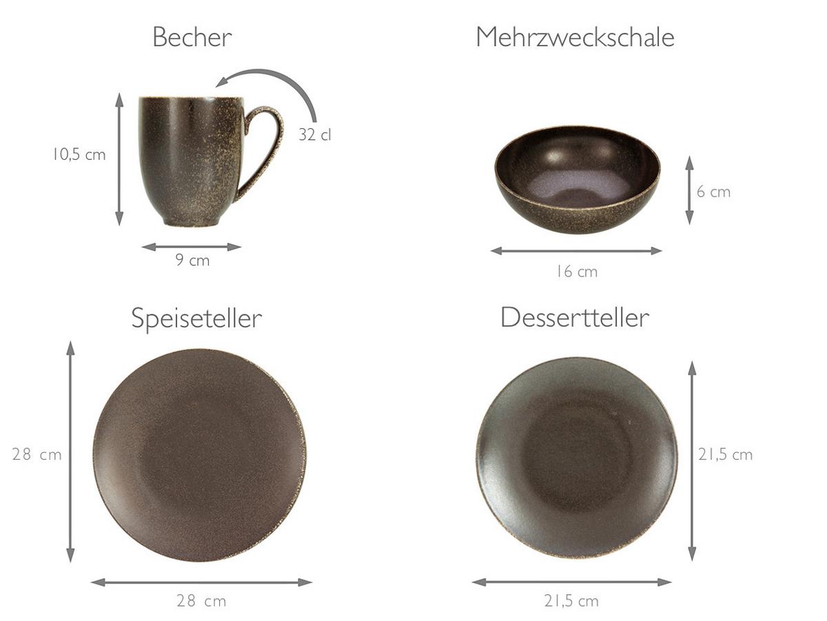 Kombiservice Rusty Schwarz 4 Personen Geschirr Set - Schwarz, Basics, Keramik (30/32/33cm) - Creatable
