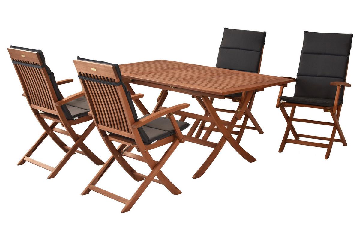 Gartentischgruppe Comodoro 9 -Teilig. Grau/Naturfarben - Eukalyptusholzfarben/Grau, KONVENTIONELL, Holz/Textil - Gardenson