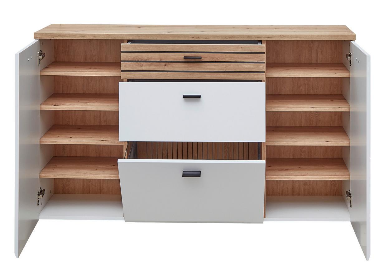 Garderobe Fresno Weiß/Eiche Artisan, B: 222 cm - Schwarz/Weiß, Design, Glas/Holzwerkstoff (222/180/34cm) - Livetastic