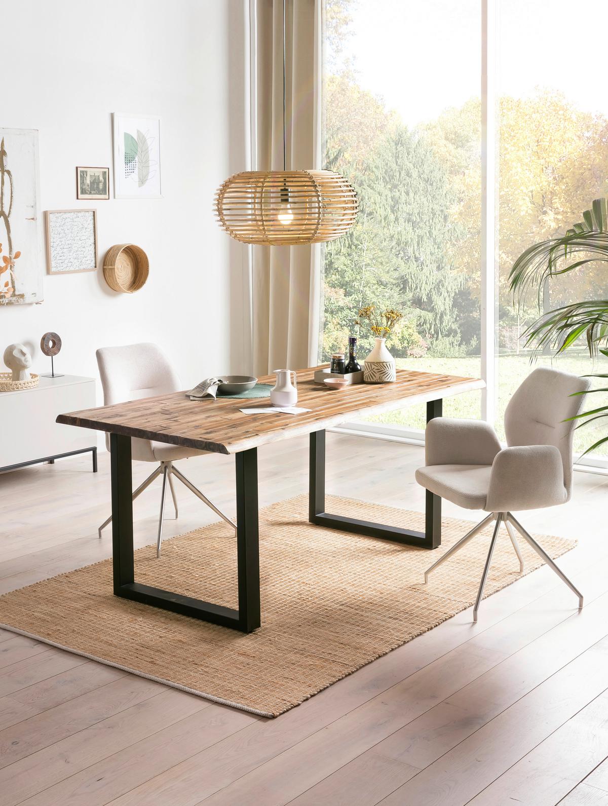 Esstisch Akazie Massiv/schwarz 140x80 - Schwarz/Naturfarben, MODERN, Holz/Metall (140/80/75cm) - Livetastic