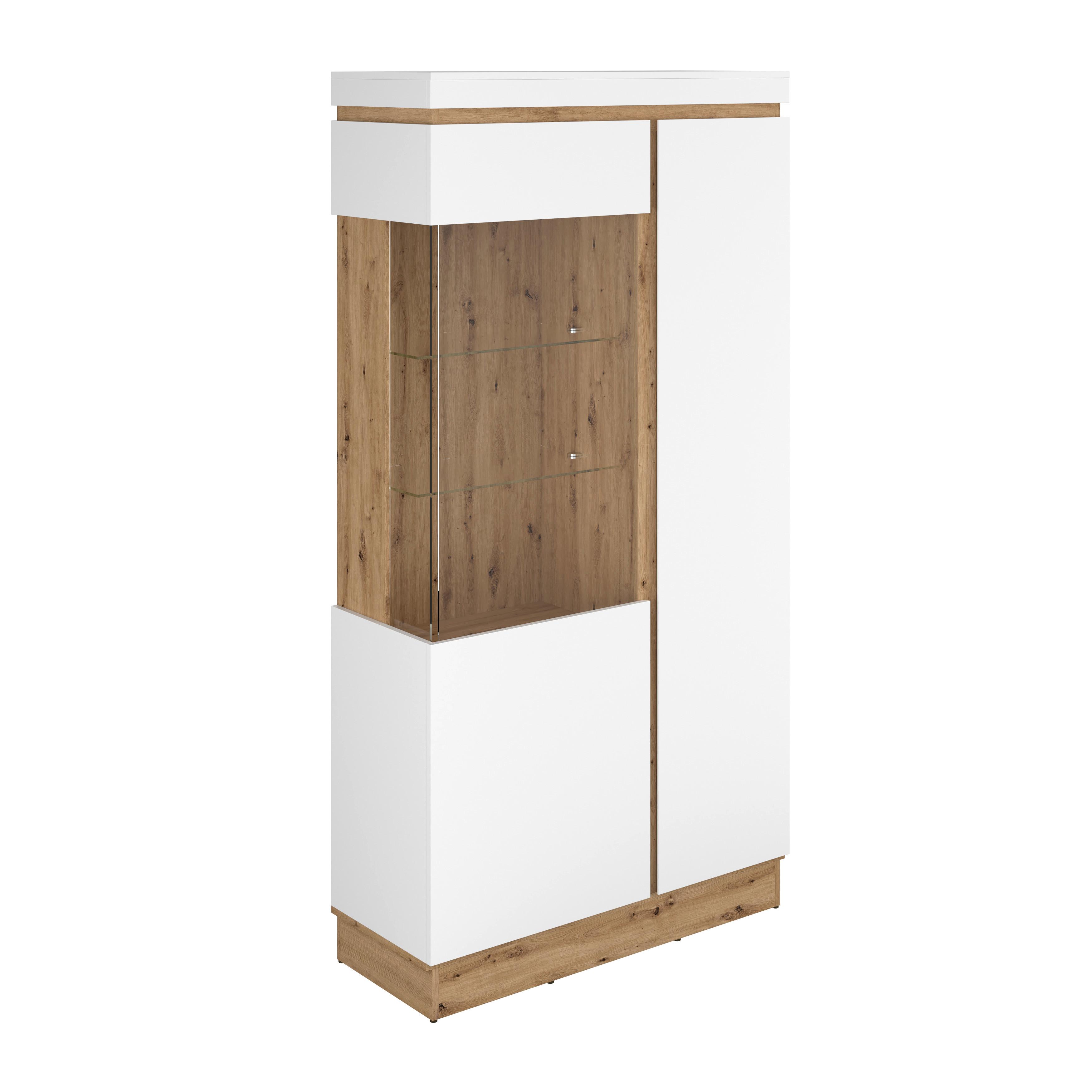 Vitrin Calabria - tölgyfa színű/fehér, Trend, faalapú anyag/üveg (103,6/200,5/40cm)