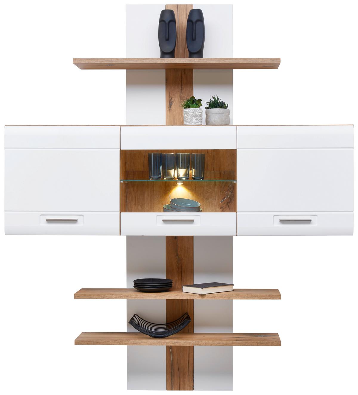 Hängevitrine Auris B: 164,3 cm Eiche Dekor/Weiß - Weiß, MODERN, Glas/Holzwerkstoff (164,3/52/37,1cm) - Luca Bessoni