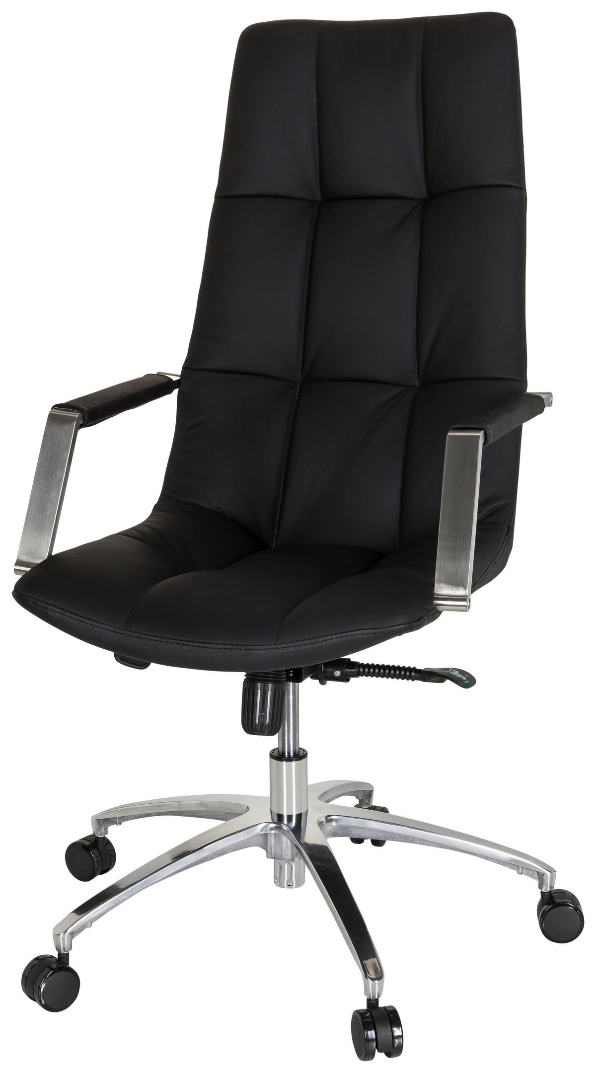 Drehstuhl Saranto Pro Schwarz - Silberfarben/Schwarz, MODERN, Leder/Kunststoff (58/115/74cm) - MID.YOU